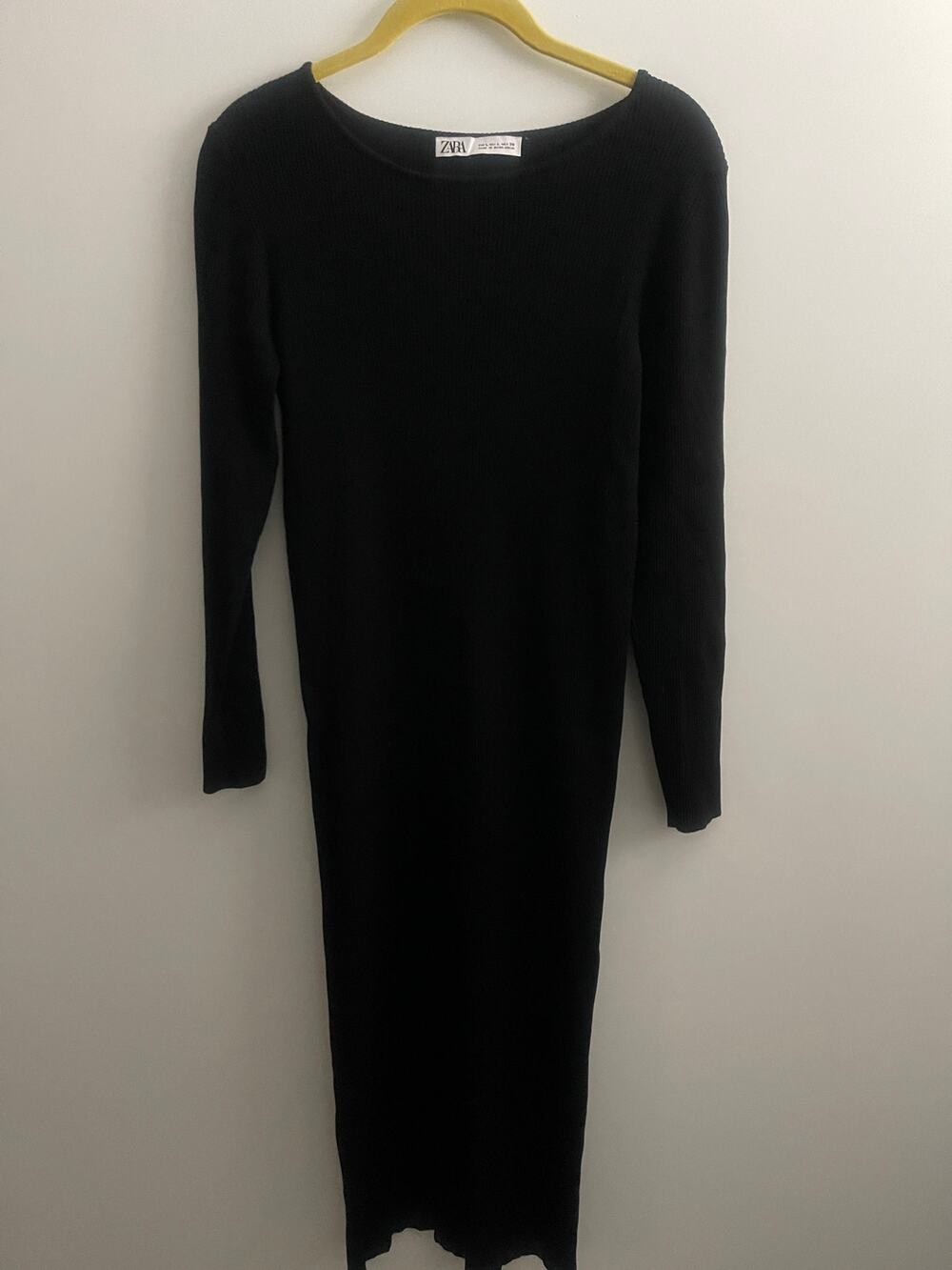 Zara Black Knit Dress Women's Size Large Maxi Sweater Dress